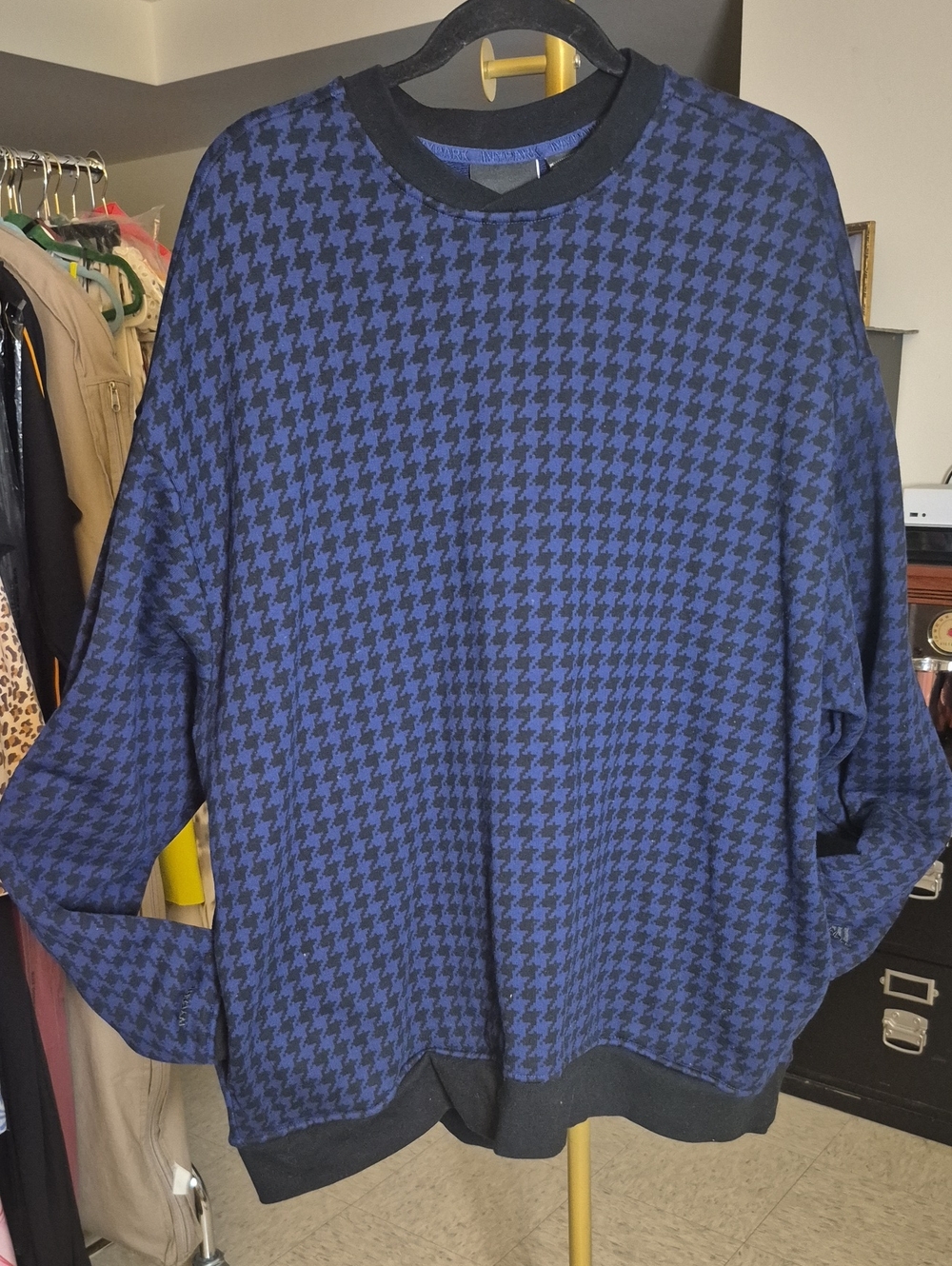 adidas Ivy Park Blue and Black Houndstooth Crewneck Sweatshirt